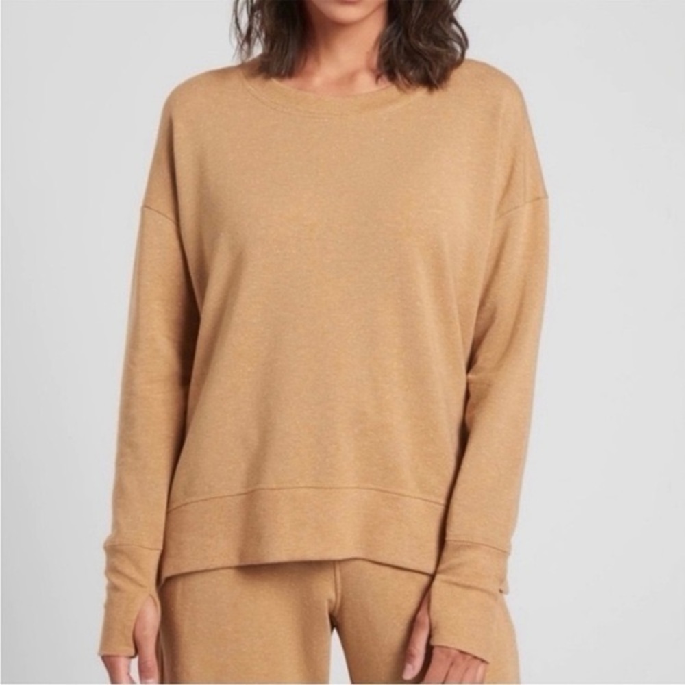 ATHLETA Balance Pullover Sweatshirt Tuscan Gold Tan Multi Nep Nirvana Fabric S